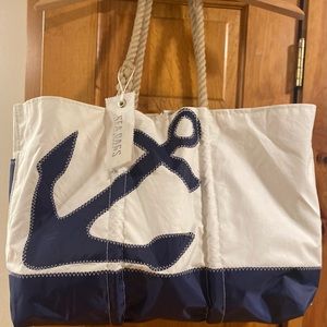 SEA BAGS MAINE Handcrafted XTRA LRG Navy Anchor Ogunquit Beach Tote X Large